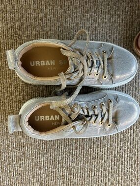 Urbane Silver Glitter Lace-Up Sneakers